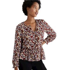 Madewell Women's Viola Floral Drawstring Ruffle-Hem Top Size L
